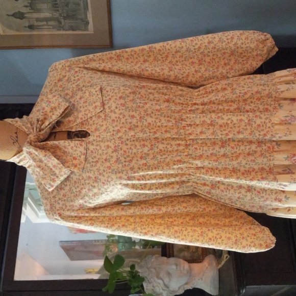 Rare Vintage 1970's Carla Gay Floral Cream Prairie Bow Front Tier Dress - Picture 7 of 16